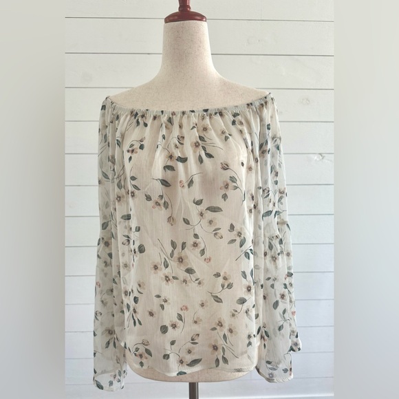 Lulus Light Beige Floral Print Off-the-Shoulder Top. Size Large - Picture 2 of 3